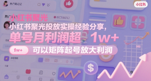 小红书聚光投放实操经验分享，单号月利润超1w+，可以矩阵起号放大利润-小何资源库