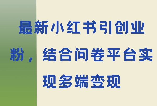 最新小红书引大学生创业粉，结合问卷平台实现多端变现-小何资源库
