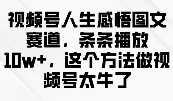 视频号人生感悟图文赛道，条条播放10w+，这个方法做视频号太牛了-小何资源库