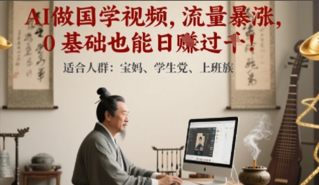 AI做国学视频，流量暴涨 ，0 基础也能日入多张-小何资源库