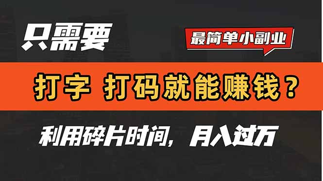 （14672期）只需要打字，打码，就能赚钱？简单的赚钱小副业，利用碎片时间，月入过万-小何资源库