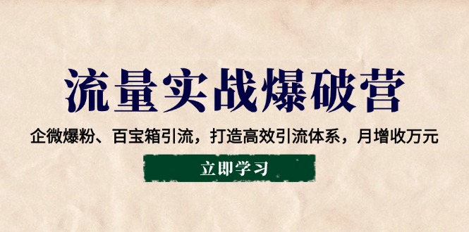 （14039期）流量实战爆破营：企微爆粉、百宝箱引流，打造高效引流体系，月增收万元-小何资源库