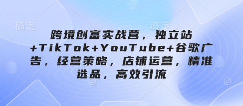 跨境创富实战营，独立站+TikTok+YouTube+谷歌广告，经营策略，店铺运营，精准选品，高效引流-小何资源库