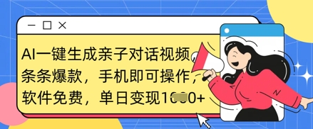 AI一键生成亲子对话视频，条条爆款，一部手机即可操作，单日变现数张-小何资源库