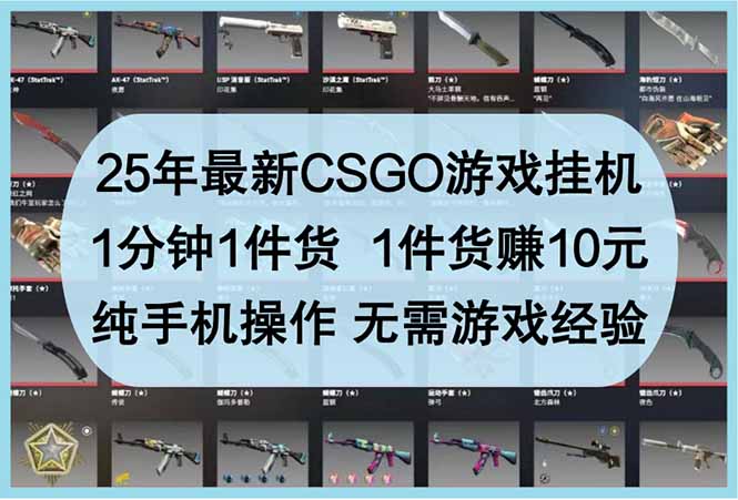 （14439期）25年最新CSGO游戏挂机，1分钟1件货，1件货赚10元 纯手机操作 无需游戏经验-小何资源库