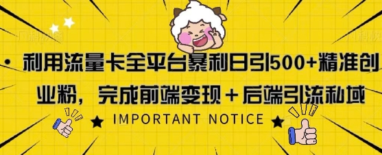 利用流量卡全平台暴利日引500+精准创业粉-小何资源库
