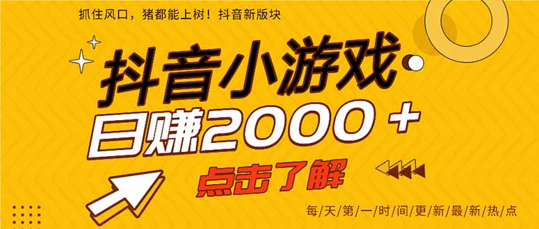 （14319期）抖音小游戏，最新风口项目，亲测单游戏2000+感兴趣点击了解。-小何资源库
