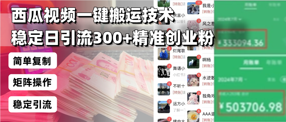 （13961期）西瓜视频一键搬运技术，稳定日引流300+精准创业粉，简单可复制给团队，…-小何资源库