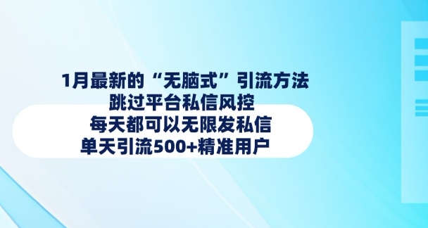 1月最新的无脑式引流方法，跳过平台私信风控，每天都可以无限发私信，单天引流500+精准用户-小何资源库