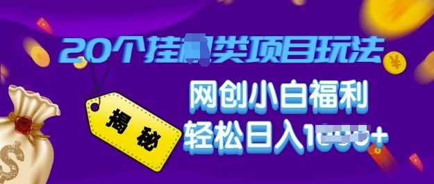 揭秘20种挂JI类项目玩法 网创小白福利轻松日入多张-小何资源库