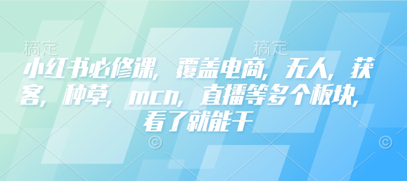 小红书必修课，覆盖电商，无人，获客，种草，mcn，直播等多个板块，看了就能干-小何资源库