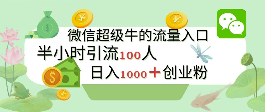 新的引流变现阵地，微信超级牛的流量入口，半小时引流100人，日入1000+创业粉-小何资源库