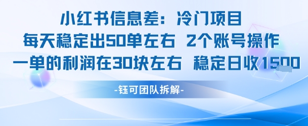 小红书信息差冷门项目一单利润30块每天稳定1.5k左右2个账号操作-小何资源库