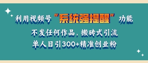 利用微信视频号系统提醒功能，引流精准创业粉，无需发布任何作品，单人单日引流300+创业粉-小何资源库