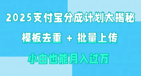 2025支付宝分成计划大揭秘  模板去重 批量上传 小白也能月入过w-小何资源库