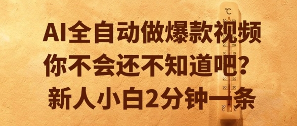 AI全自动做爆款视频，你不会还不知道吧？新人小白2分钟一条【揭秘】-小何资源库