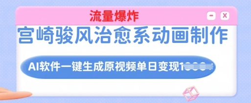 宫崎骏风治愈系动画制作，AI软件一键生成原创视频流量爆炸，单日变现多张，详细实操流程-小何资源库