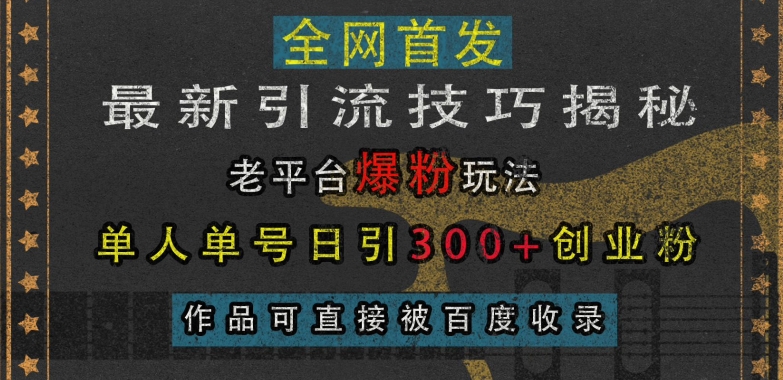 最新引流技巧揭秘，老平台爆粉玩法，单人单号日引300+创业粉，作品可直接被百度收录-小何资源库