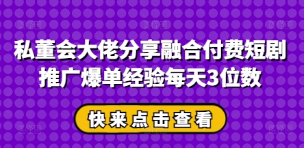 私董会大佬分享融合付费短剧推广爆单经验每天3位数-小何资源库
