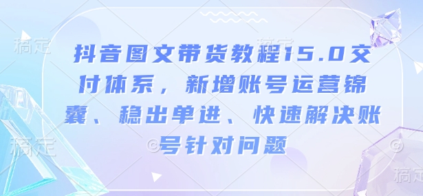 抖音图文带货教程15.0交付体系，新增账号运营锦囊、稳出单进、快速解决账号针对问题-小何资源库