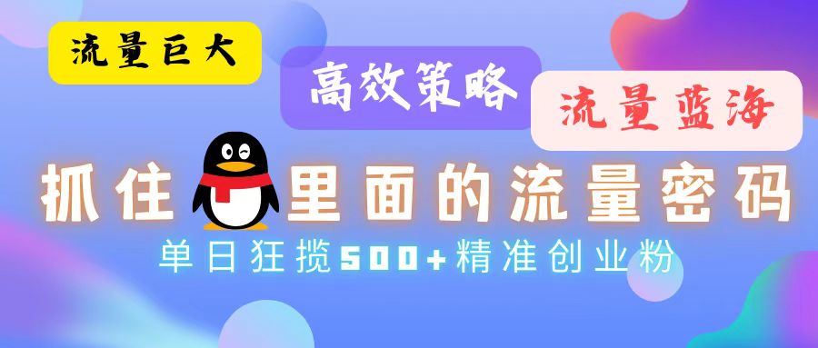 （13068期）流量蓝海，抓住QQ里面的流量密码！高效策略，单日狂揽500+精准创业粉-小何资源库