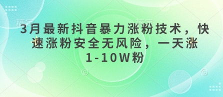 3月最新抖音暴力涨粉技术，快速涨粉安全无风险，一天涨1-10W粉-小何资源库