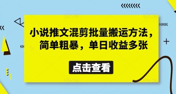 小说推文混剪批量搬运方法，简单粗暴，单日收益多张-小何资源库