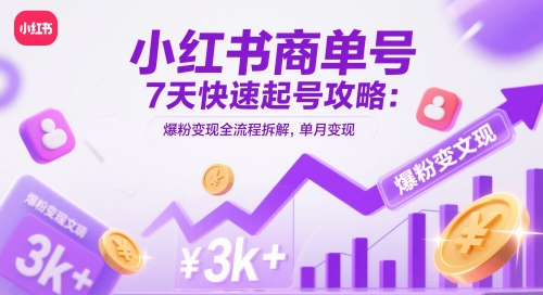 小红书商单号7天快速起号攻略：爆粉变现全流程拆解，单月变现3k+-小何资源库