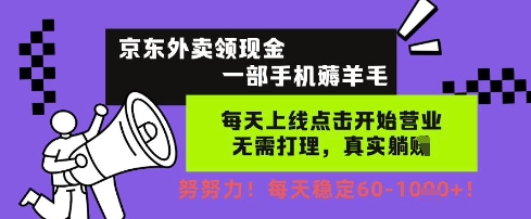 京东外卖领现金，一部手机薅羊毛，每天上线动动手指，无需打理，每天保底60+，每天就是如此轻松【揭秘】-小何资源库