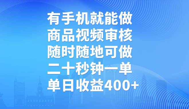 （14446期）有手机就能做，商品视频审核，随时随地可做，二十秒钟一单，单日收益400+-小何资源库