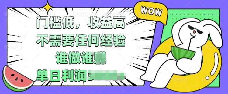 门槛低，收益高，不需要任何经验，谁做谁挣，单日利润多张-小何资源库
