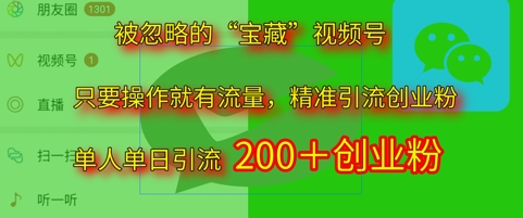 被忽略的“宝藏”视频号引流精准创业粉单人单日引流200+精准粉-小何资源库