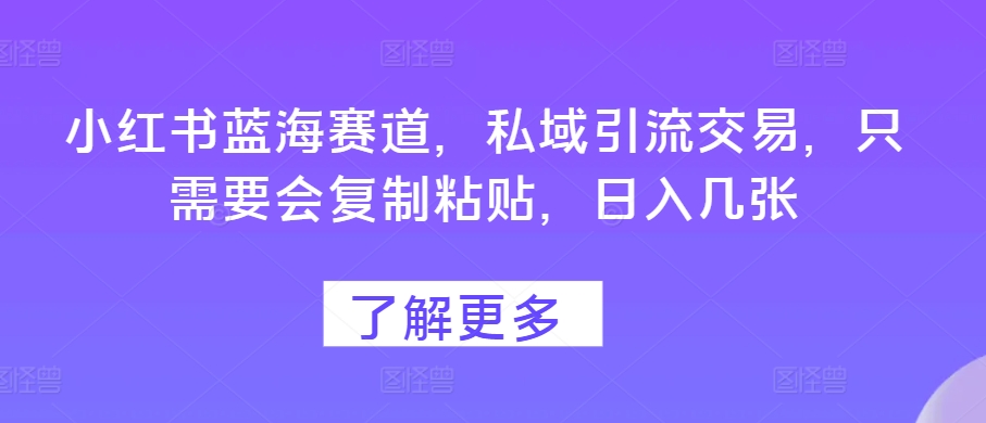小红书蓝海赛道，私域引流交易，只需要会复制粘贴，日入几张-小何资源库