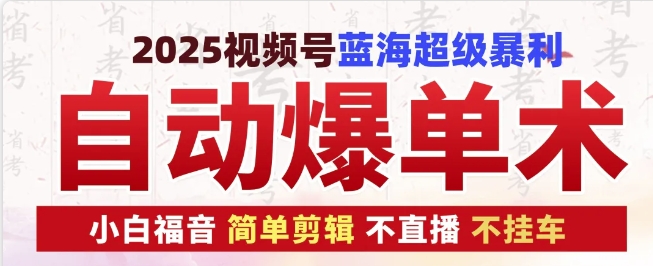 2025视频号蓝海超级暴利自动爆单术1.0 ，小白褔音 简单剪辑 不直播 不挂车-小何资源库