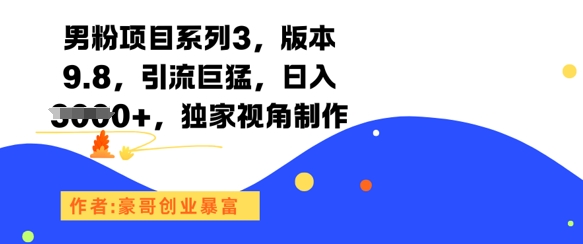 男粉项目系列3，版本9.8，引流巨猛，日入1k+，独家视角制作-小何资源库