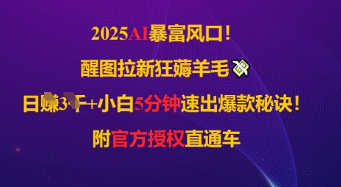2025AI风口，醒图拉新狂薅羊毛，日入几张，小白5分钟速出爆款秘诀!附官方授权直通车-小何资源库