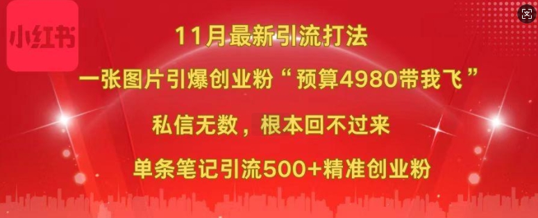 小红书11月最新图片打粉，一张图片引爆创业粉，“预算4980带我飞”，单条引流500+精准创业粉-小何资源库