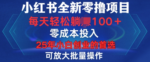 小红书全新纯零撸项目，只要有号就能玩，可放大批量操作，轻松日入100+【揭秘】-小何资源库