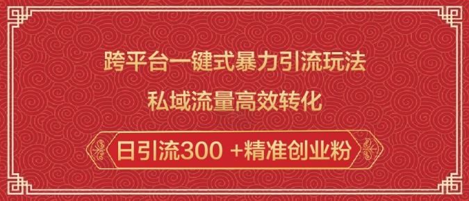 跨平台一键式暴力引流玩法，私域流量高效转化日引流300 +精准创业粉-小何资源库