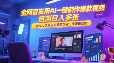 全网首发用AI一键制作爆款视频，自测日入多张，适合大学生宝妈兼职创业，保姆级教程-小何资源库