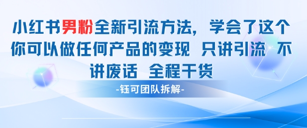小红书男粉引流 学会了这个变现很容易，不讲废话全程针对男人的打法 全程干货-小何资源库