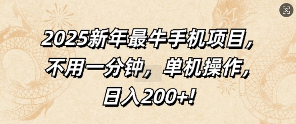 2025新年最牛手机项目，不用一分钟，单机操作，日入200+-小何资源库