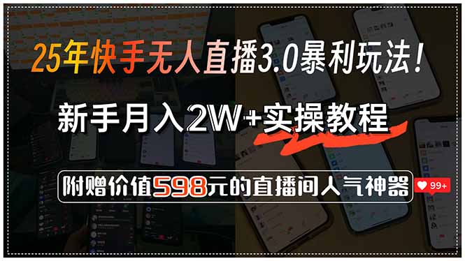 （15335期）25年快手无人直播3.0暴利玩法！，新手月入2W+实操教程，附赠价值598元…-小何资源库