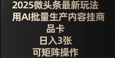 2025微头条最新玩法，用AI批量生产内容挂商品卡，日入3张，可矩阵操作-小何资源库