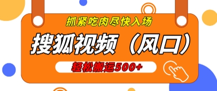 搜狐视频，新风口，1天200-500收益，抓紧吃肉!-小何资源库
