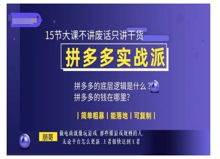 朋哥电商(拼多多实战派)，15节大课不讲废话只讲干货，简单粗暴 能落地 可复制-小何资源库