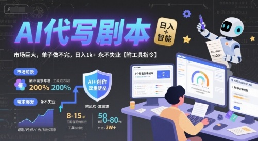 AI代写剧本，市场巨大，单子做不完，日入1k+ 永不失业【附工具指令】-小何资源库