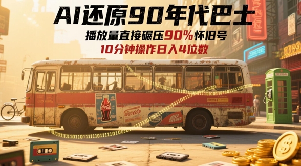 AI还原90年代巴士，一帧就让70后泪崩，播放量直接碾压90%怀旧号，每天操作十分钟，日入四位数-小何资源库