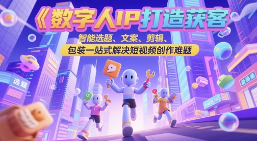 数字人IP打造获客变现实操课，智能选题、文案、剪辑、包装一站式解决短视频创作难题-小何资源库