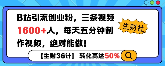 B站引流创业粉，单日最高1600+精准粉丝，单月变现过w-小何资源库